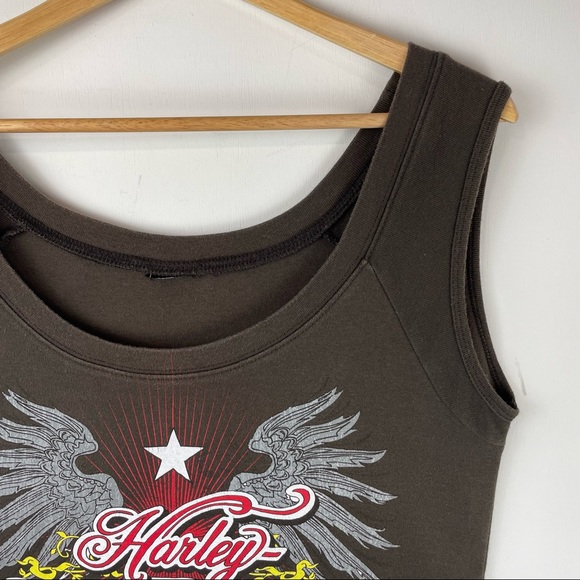 Vtg Y2K Harley Davidson Sleeveless Top Logo Graphic Brown Sz Large - Picture 3 of 10